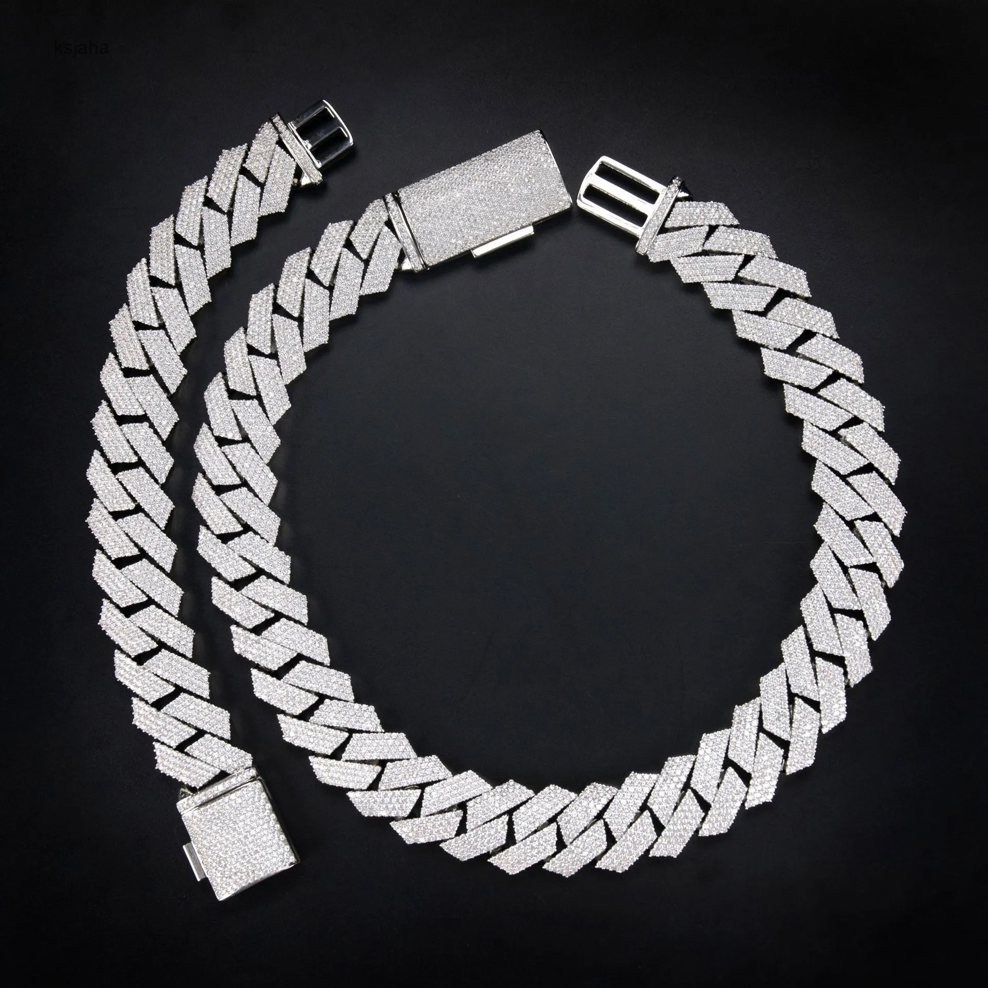 Bracciale con catena cubana Miami K, in argento Sterling, con 4 file di moissanite da 20 mm, personalizzato, per uomo._voghion.com