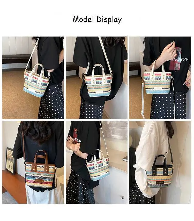 Borsa a secchiello intrecciata alla moda da donna, estiva, carina, piccola, con toppa in PU, con manico, a tracolla, design alla moda, per pendolari e viaggiatori_voghion.com