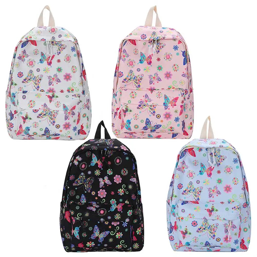 School for Girls Teens Women Laptop Knapsack Cute Butterfly Floral Backpack Nylon Large Student Book Bags 2023_voghion.com