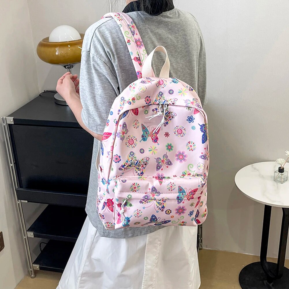 School for Girls Teens Women Laptop Knapsack Cute Butterfly Floral Backpack Nylon Large Student Book Bags 2023_voghion.com