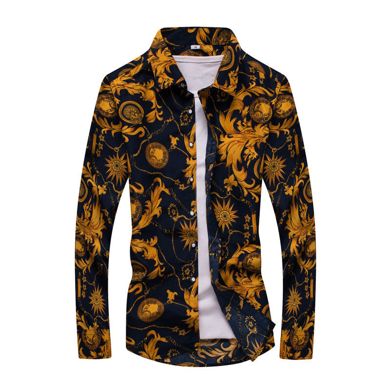 Camisa de manga larga con estampado moderno para hombre de talla grande de primavera y otoño Camisa de manga larga ajustada y fina a la moda para hombre