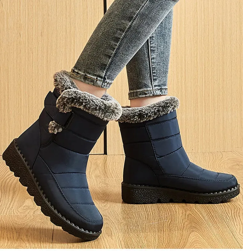 Trend Womens Winter Ankle Low Botas Mujer Waterproof Snow Boots Fur Leather Shoes 241116_voghion.com