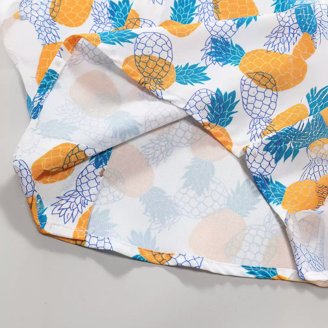 Men's Clothing  yellow and blue pineapple print men's short-sleeved shirt polyester men's shirt digital print summer 2024 new style_voghion.com