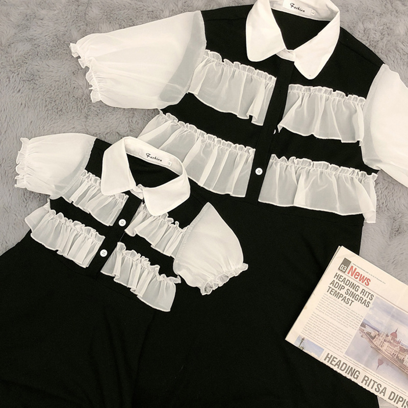 Mother&Kids Family dress small fragrance dress summer dress father women POLO shirt top_voghion.com