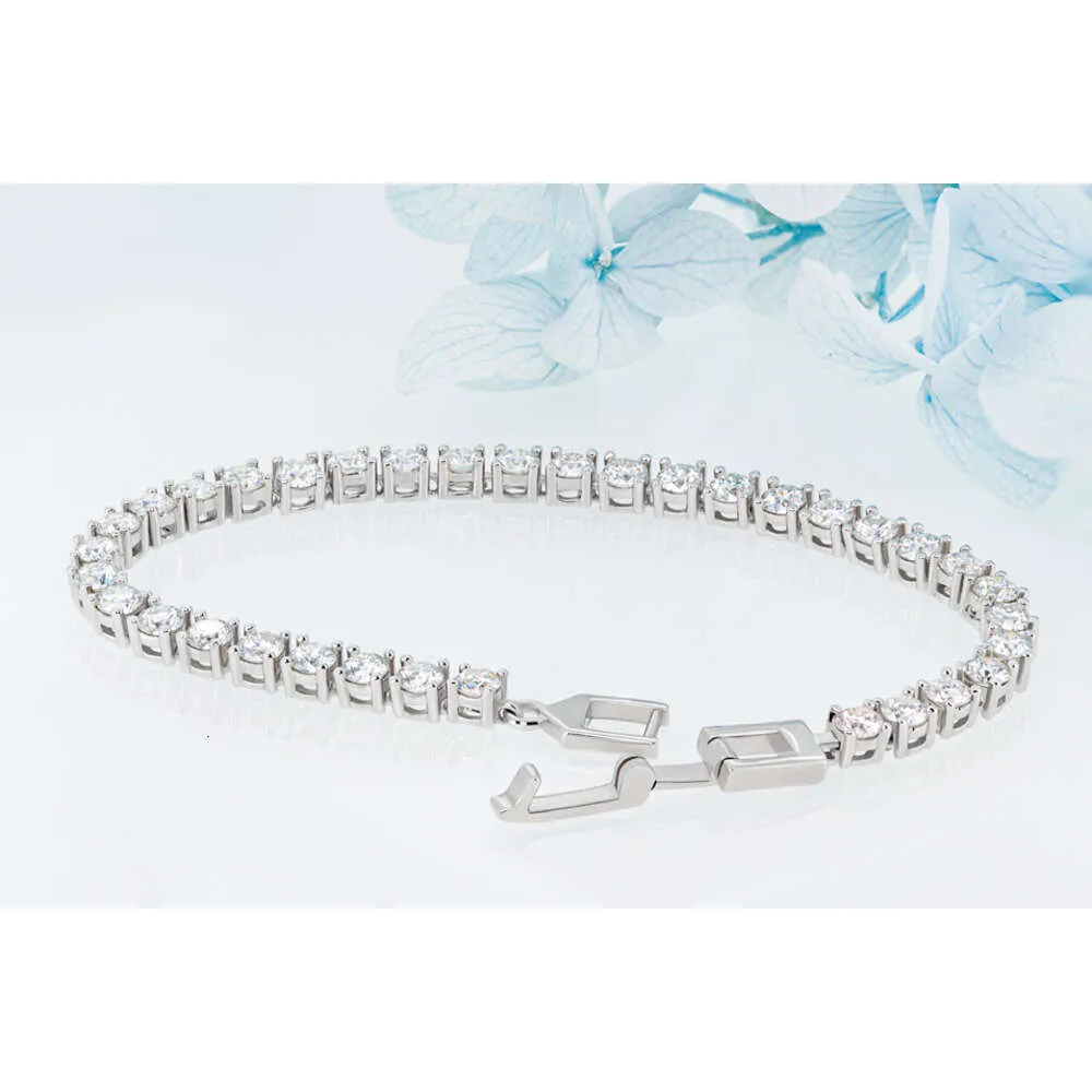 GIGEWE 3.0mmX43Pcs white D Color Round Cut White Gold Plated Sier Moissanite Tennis Bracelet_voghion.com
