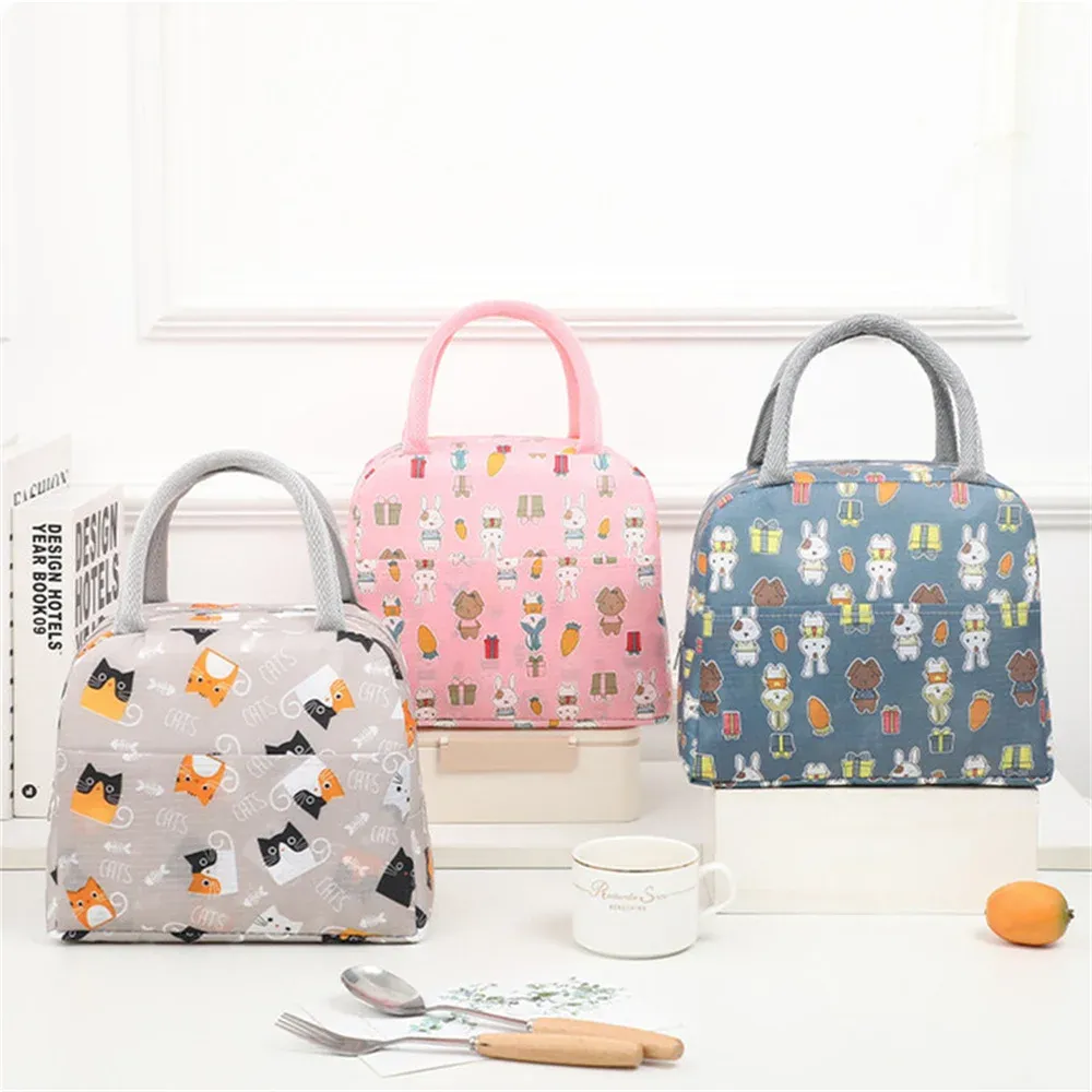 Functional Pattern Cooler Box Portable Insulated Canvas Bag Thermal Food Picnic Lunch Bags For Women Kids_voghion.com