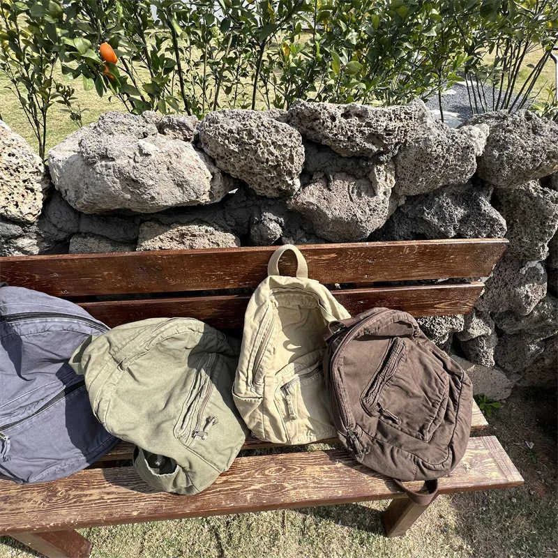 Vintage platneni ruksak za žene s patentnim zatvaračem, ležeran, srednjeg kapaciteta, u preppy stilu, ženski, Ba241031_voghion.com