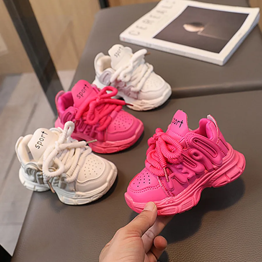 Girls Sneakers Children Child Trendy Pink Beige Platform Lace-up Cutefeet Kids Running Sport Shoes Non-slip Girl Casual_voghion.com