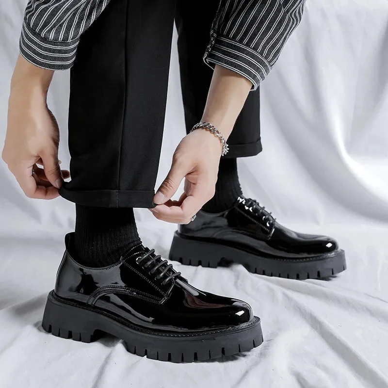 Chaussures en cuir à semelle haute pour homme, style décontracté, style japonais, Haruku, style coréen, streetwear, mode, affaires, mariage, 240614_voghion.com