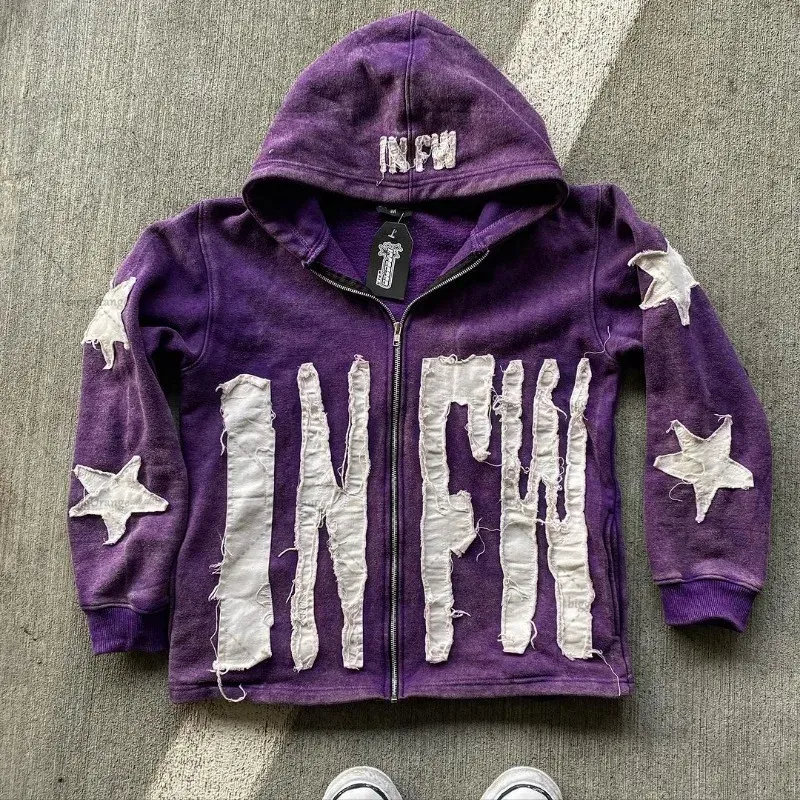 Herren Y2k Casual Retro Gothic Hoodies Europäische und amerikanische Buchstabenstickerei Übergroßer Hoodie Damen Y2K High Street Paarmantel Retro Loose_voghion.com