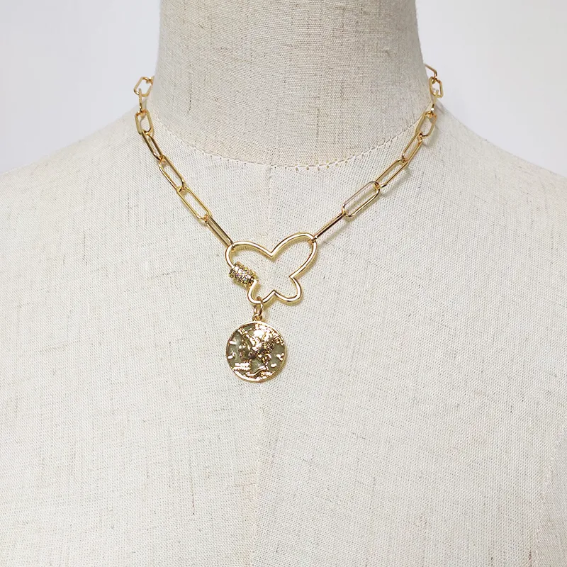 Colliers à pendentif pour femmes, chaîne à maillons épais, papillon, spirale, mousqueton, fermoir ras du cou, boucle en zircone cubique, bijoux_voghion.com