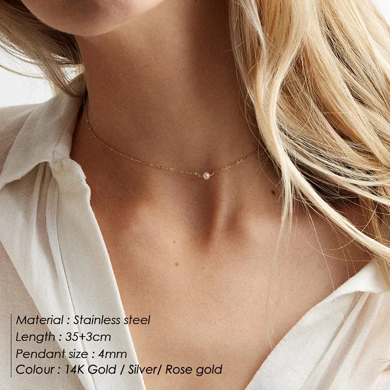 Collier à pendentif perle doré superposé acier inoxydable_voghion.com