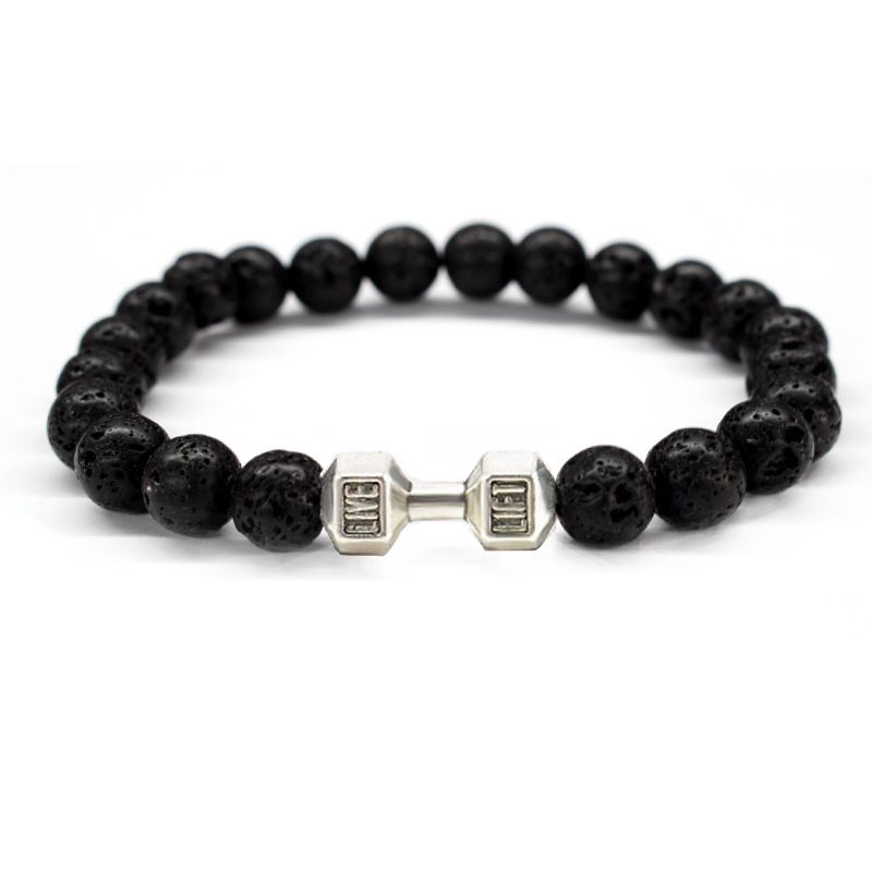 Braccialetto di perline per yoga energetico con manubri in lega elastica smerigliata in argento da uomo Cross Border Accessories_voghion.com