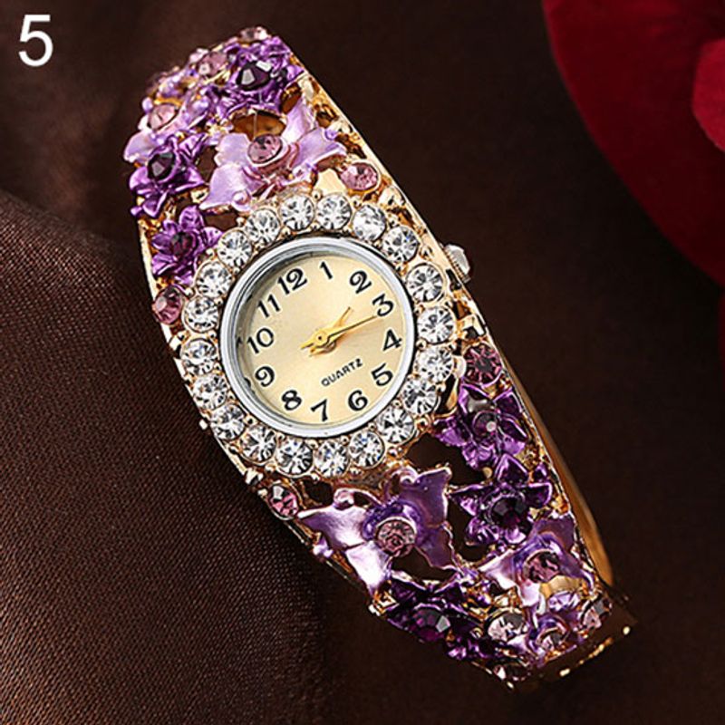 Yamaler Women \ 's Flower Butterfly Dress Watch Round Dial Strass Bracelet Montre-bracelet_voghion.com
