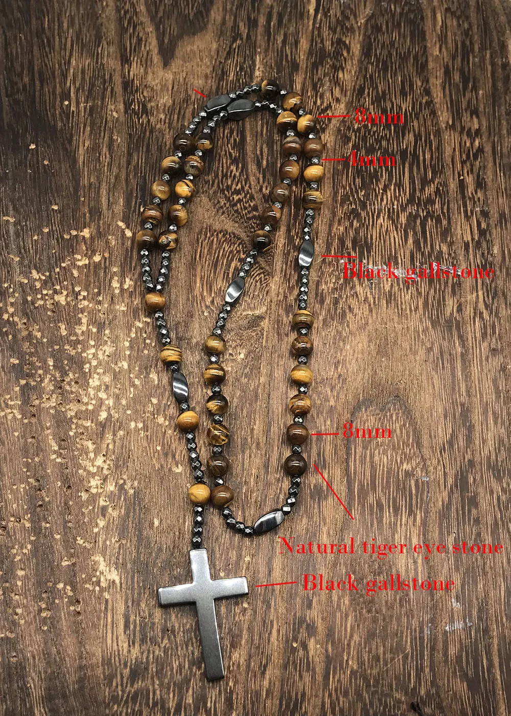 Colliers pendentifs en hématite pour hommes, croix, chapelet, collier de perles, crucifix, pour lui, père, bijoux religieux_voghion.com