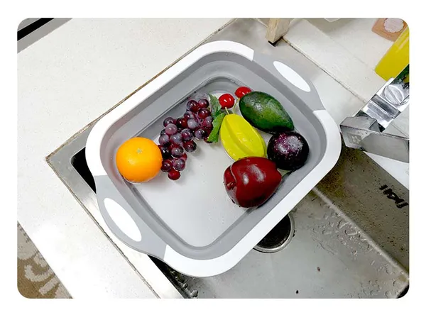Planche à découper pliable pour évier avec panier de drainage_voghion.com