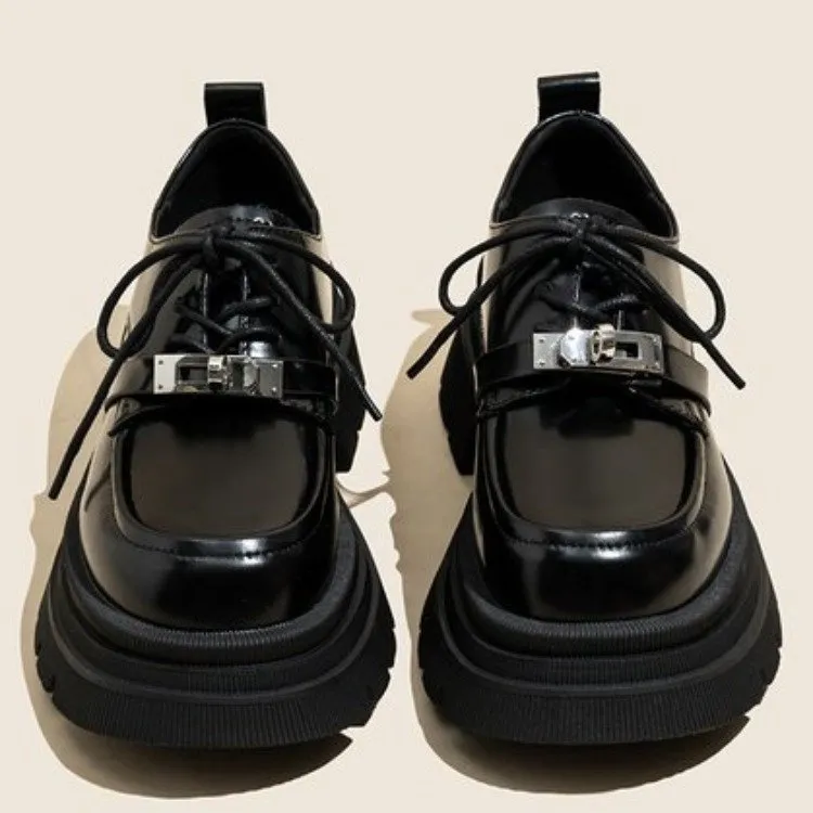Mocasini de damă cu platformă, din piele neagră, mici, cu talpă groasă, model francez, 23 de modele noi de toamnă, Mary Jane_voghion.com
