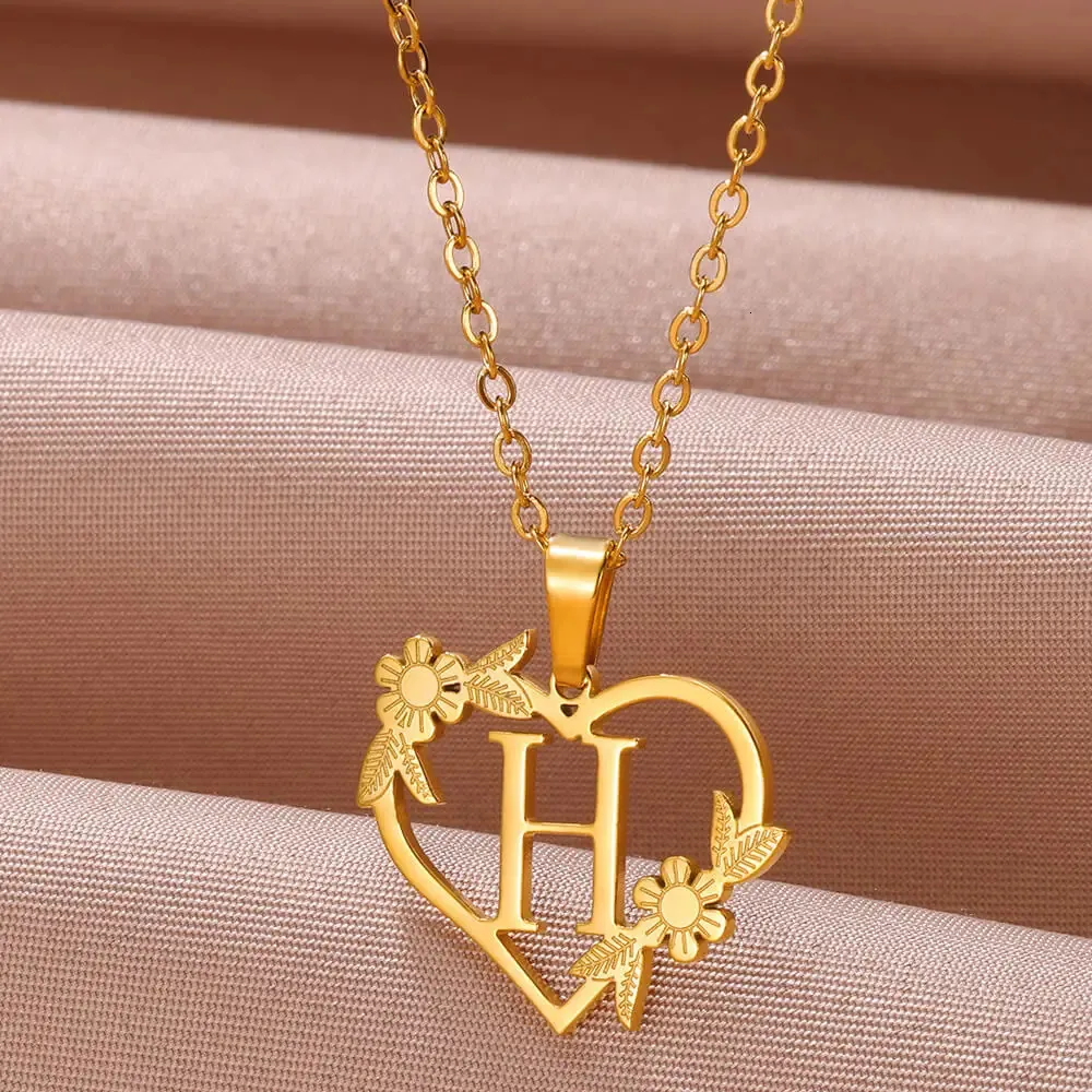 Anhänger Halsketten AZ Edelstahl Schmuck Initiale Herzanhänger geeignet für Frauen Liebeskette Anfangsbuchstabe_voghion.com