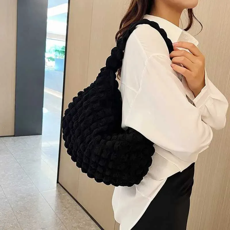 Borsa a tracolla tinta unita grande capacità borsa a mano trapuntata imbottita sotto le ascelle borsa per scarpe Y241026_voghion.com