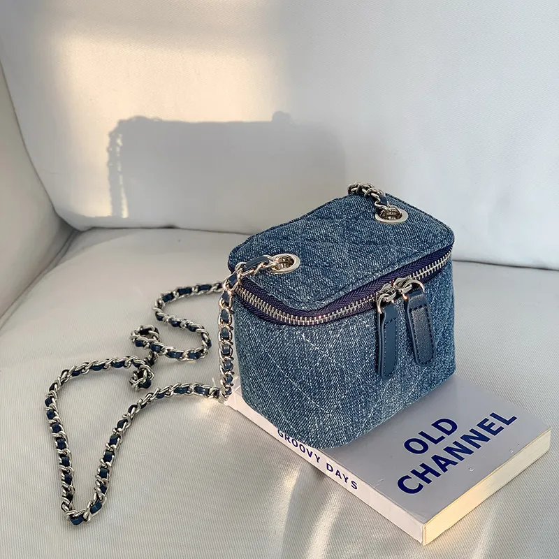 New Stylish Designer Mini Cowboy Crossbody - Quilted Vintage Denim Purse With Chain Strap, Women's Casual Box Bag Free_voghion.com