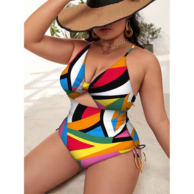 Frauen große größe fett mädchen gedruckt versammelt hohl einteiliges sexy bikini frauen badeanzug_voghion.com