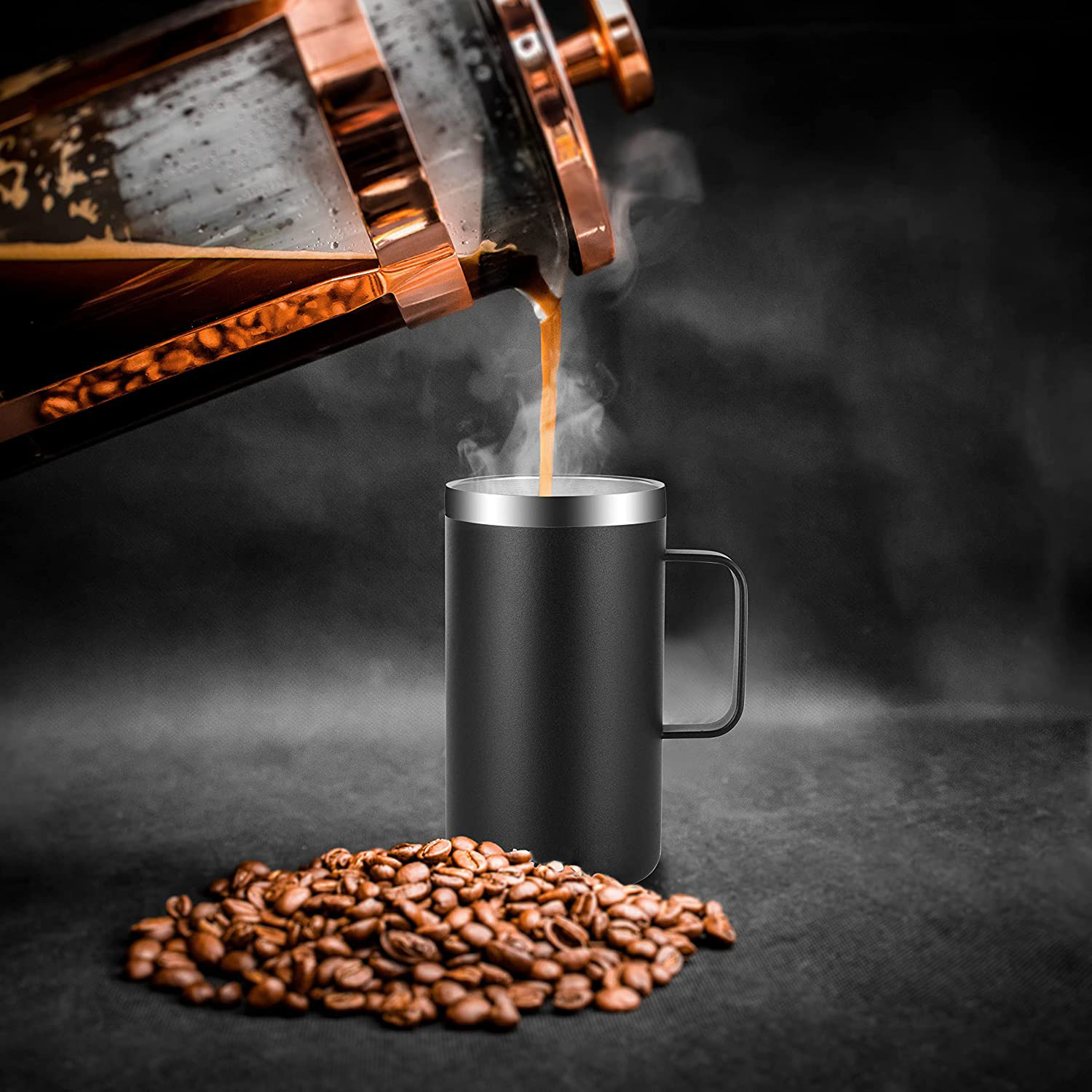 24oz 680ml Isolierter Kaffeebecher mit Deckel, Edelstahl Kaffeetasse, Doppelwandiger Vakuum-Kaffeebecher mit Henkel_voghion.com