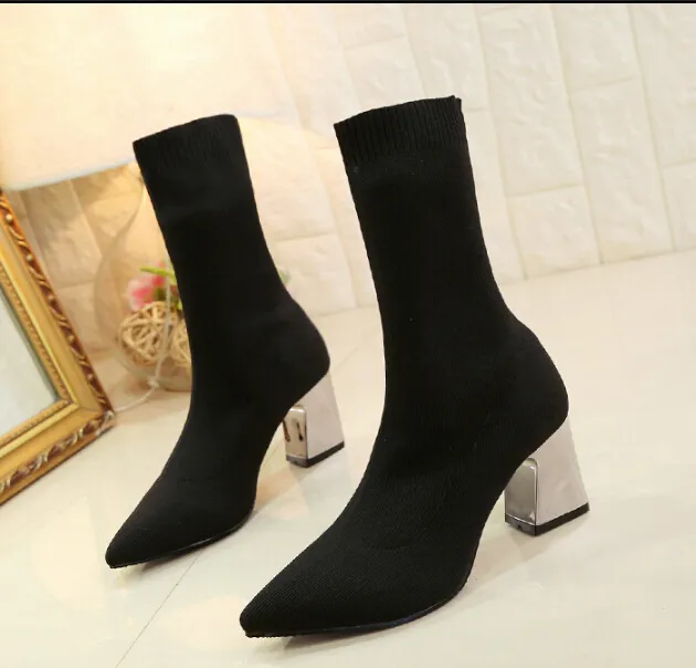 Saldi caldi - scarpe col tacco alto in maglia di colore selvaggio da donna europee e americane, stivali Martin caldi e antiscivolo_voghion.com