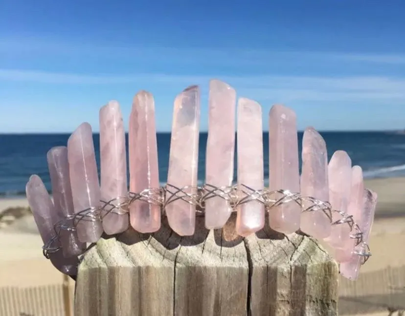 Wedding Real Crystal Quartz Druzy Crown Gothic Moon Raw Stone Wand Hairpin Tiara Witchcraft Comb Hair Woman Wed_voghion.com