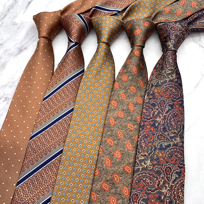Corbata para hombre, color naranja champán, para traje de negocios, camisa, accesorios para uso diario, básica, impresa a mano, edición ancha, 8 cm_voghion.com