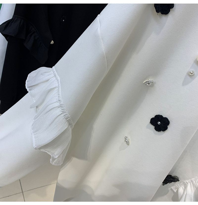 Maglione sottile con arricciature e cuciture da donna, autunno, nuovo, pesante, perla, nicchia, top largo_voghion.com