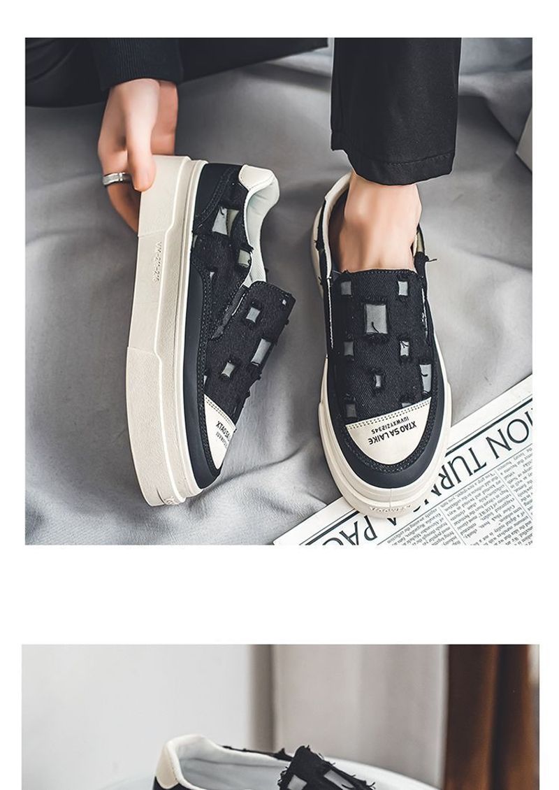 MannNeil 2024 New Summer Breathable Canvas Trdy M's Versatile Instagram High Street Brok Hole Beggar Board Shoes_voghion.com