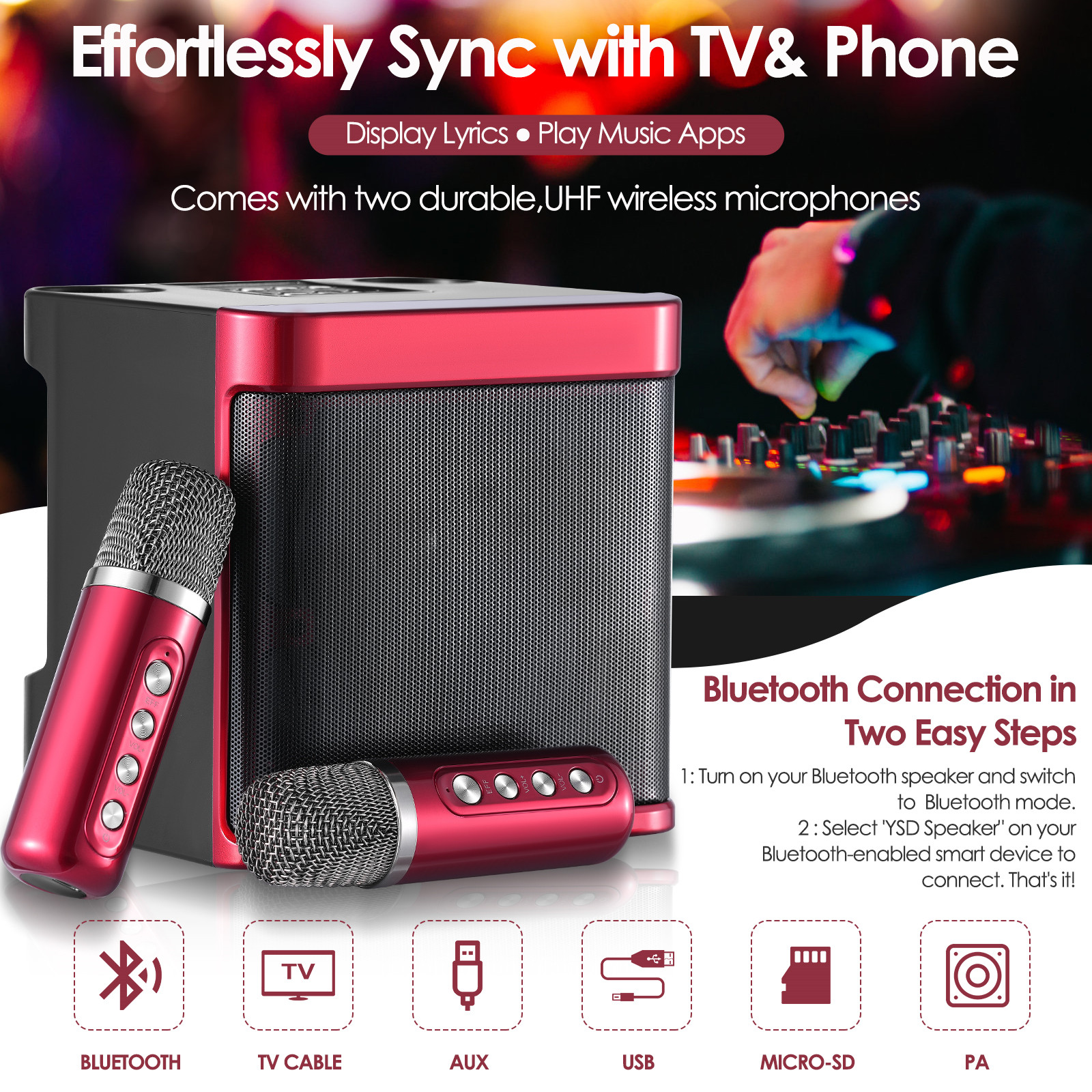 Głośniki KTV 100W, stereo, bezprzewodowy głośnik Bluetooth, mikrofon dla dzieci, audio, wielofunkcyjna maszyna do karaoke, karta dźwiękowa_voghion.com