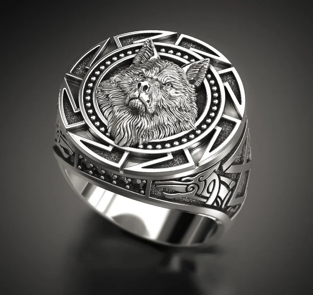 Νέες Αφίξεις 2025 Ανδρικό Δαχτυλίδι Andara Sterling Retro Totem Thai Sier Warrior Wolf Head_voghion.com