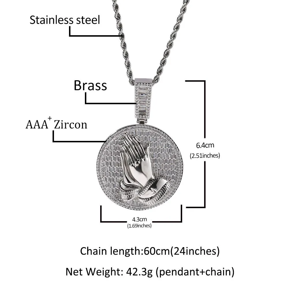 Collana con ciondoli Hip Hop che giocano con le mani, bling, regali di gioielli religiosi con zirconi completi_voghion.com