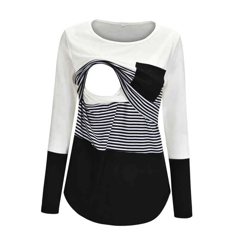 Frauen Schwangere Mutterschaft Kleidung Stillen Tops Stillen Gestreiften T-shirt Mama Langarm S/M/L/Xl/Xxl L220801_voghion.com