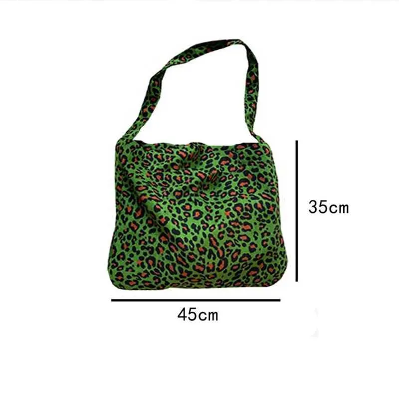 Sac à main en velours côtelé pour femme avec bandoulière en tissu imprimé panthère verte, grande capacité, sac de loisirs, de voyage, de shopping_voghion.com