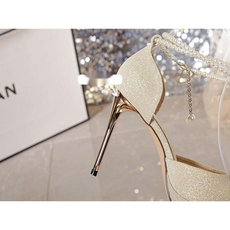 Chaussures à plateforme imperméables à talons hauts et pointus, nouveauté 25 ans, avec emballage creux, surface en poudre dorée, bride arrière et perle_voghion.com