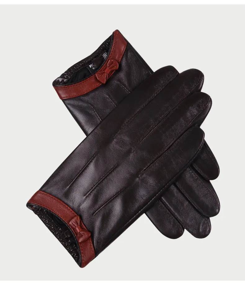 Moda-Couro Feminino Outono Inverno Estilo Fino Condução À Prova de Vento Mantenha Aquecido Couro Genuíno Pele de Carneiro Luvas Femininas_voghion.com