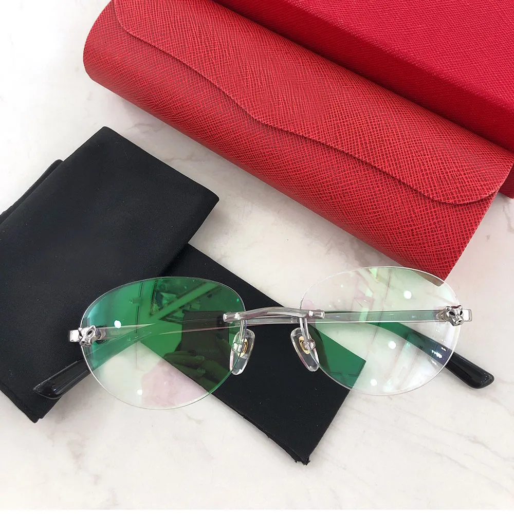 Titanium Optical Glasses Leopard head decoration Frame Rimless Anti blue light Round Classic Men Women Accessories_voghion.com