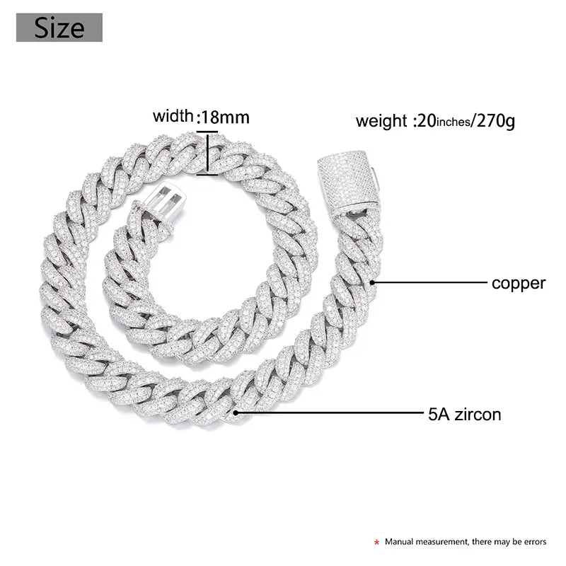 Collana di gioielli in zircone 5A ghiacciata, bracciale da uomo, catena a maglie cubane in rame, larghezza 18 mm_voghion.com