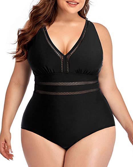 Women's one-piece swimsuit for women splicing hollow printed swimsuit V-neck large size bikini_voghion.com
