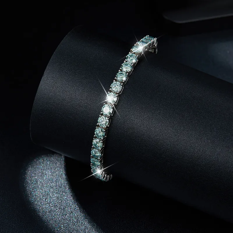 Bracciale Moissanite ghiacciato in argento sterling 4mm 5mm con catena da tennis blu-verde all'ingrosso_voghion.com