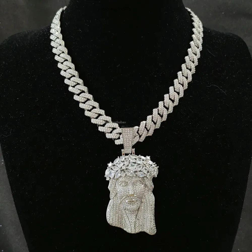 Personalizado Iced Out Vvs Certificado Com 13mm Moissanite Cubano Corrente Colar Hip Hop Jóias Presente Masculino Pingente Jesus_voghion.com