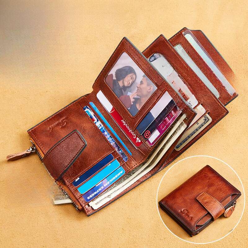 2025new Wallet Men's Zipper Leather Head Layer Cowhide Wallet_voghion.com