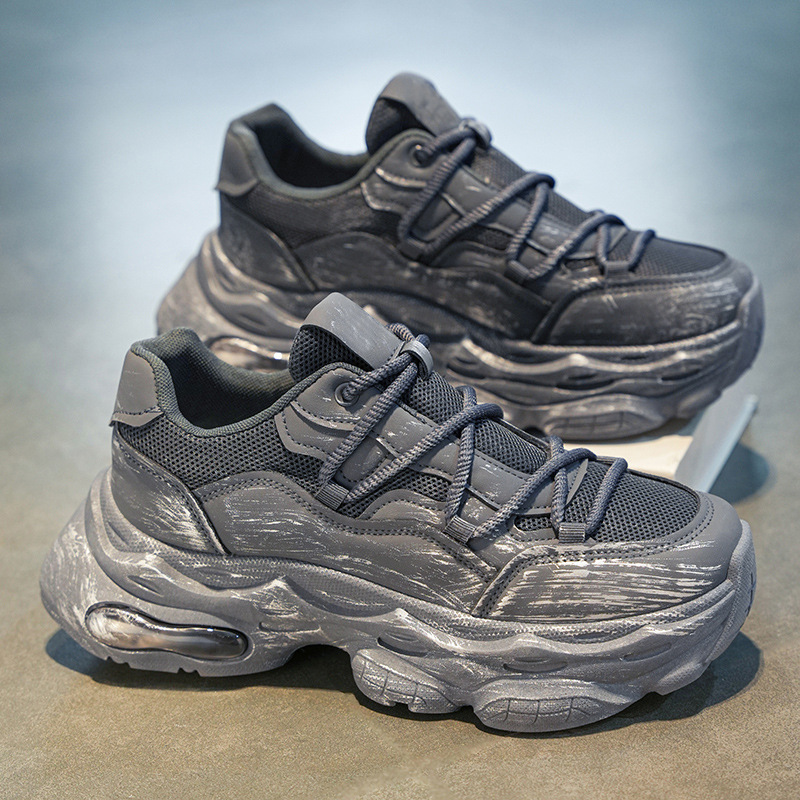 2025 Thick Soled Summer New Style Breathable Mesh Height Increasing Shock Absorbent Air Cushion Sports Men's Trendy