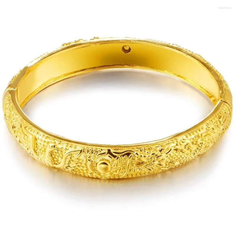 Armring Phoenix Dragon Mønster Dame Massivt Gult Guld Fyldt Armbånd Klassisk Stil Bryllupsfest Tilbehør_voghion.com