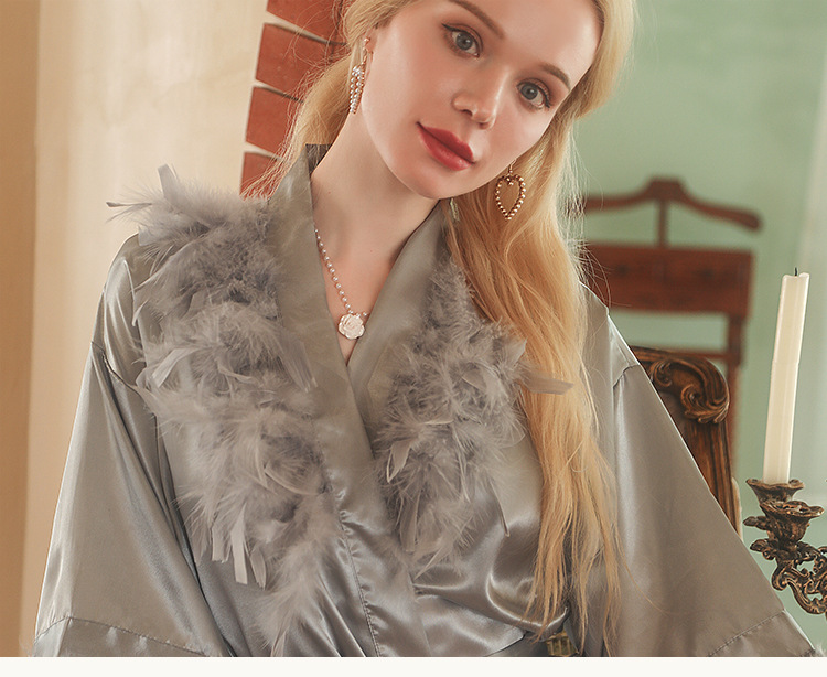 Women's Sleepwears Feather Nightgown Wedding Makeup Bridesmaids Wedding Kimono Bathrobe Pajamas_voghion.com