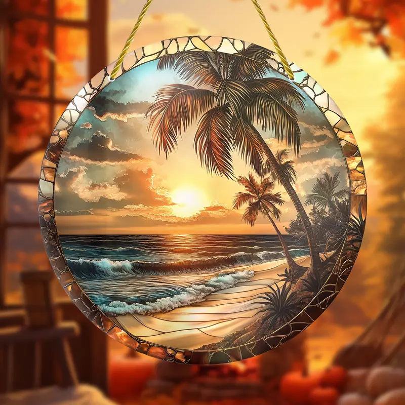 Charming Beach-Themed Sun Catcher Wall Art, 8"x8" - Ideal For Indoor & Outdoor Decor, Perfect Gift For Housewarmings & Birthdays_voghion.com