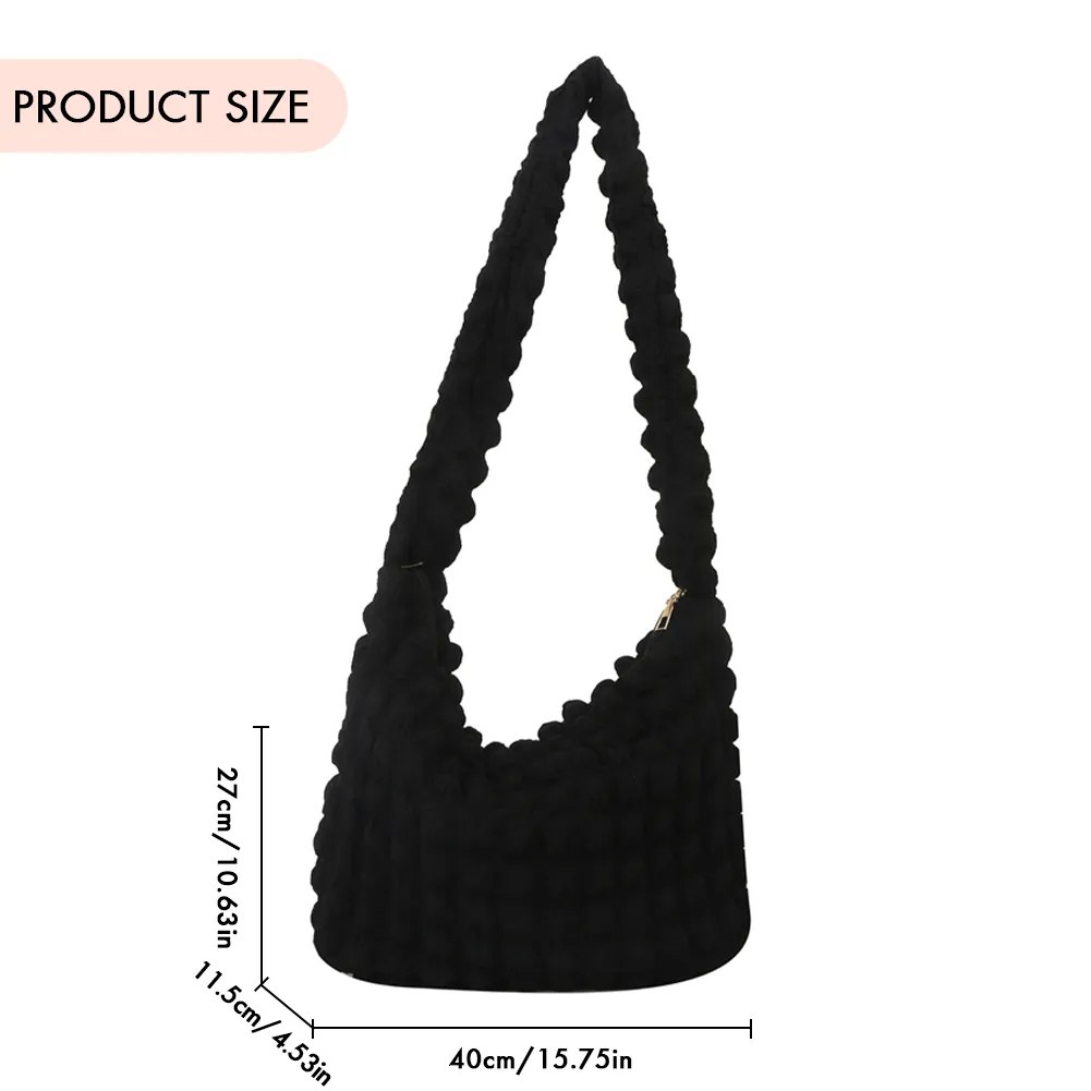 Borsa a tracolla trapuntata imbottita sotto le ascelle da donna, con pieghe a bolle, secchiello, borsa firmata, arricciata, nuvola, shopping_voghion.com