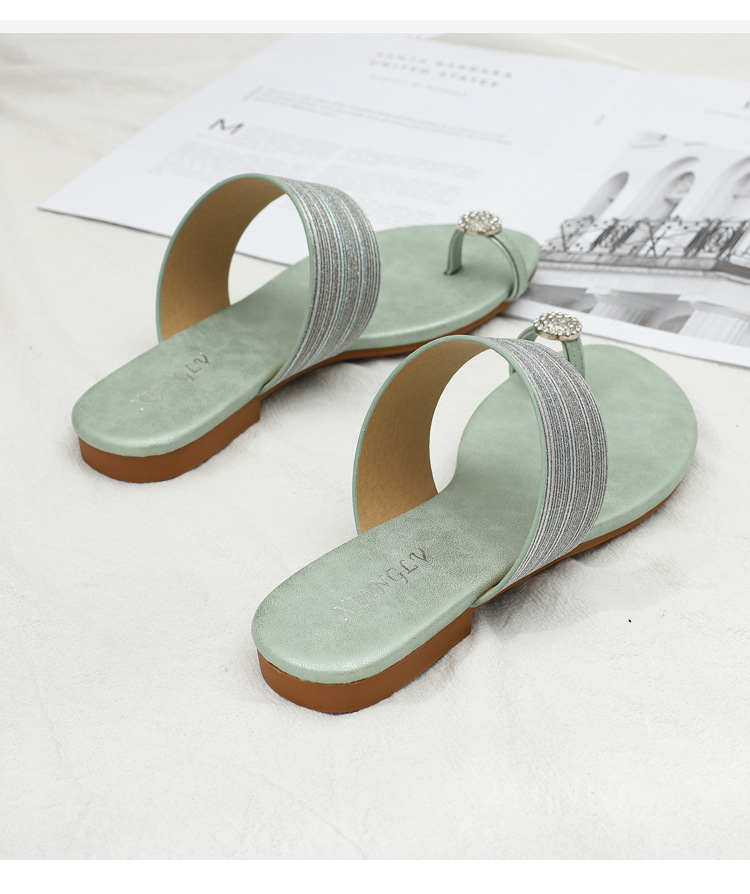 Sandali piatti da donna, comodi sandali con strass con suola morbida per abbigliamento esterno, pantofole da spiaggia pigre alla moda, di grandi dimensioni_voghion.com